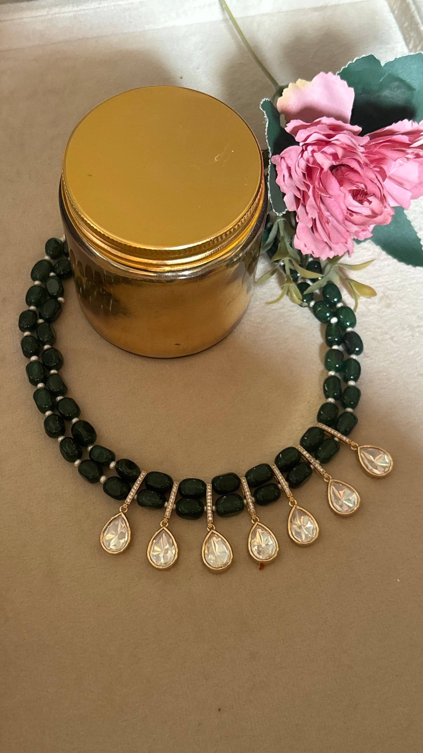Emerald Moissanite string with earrings