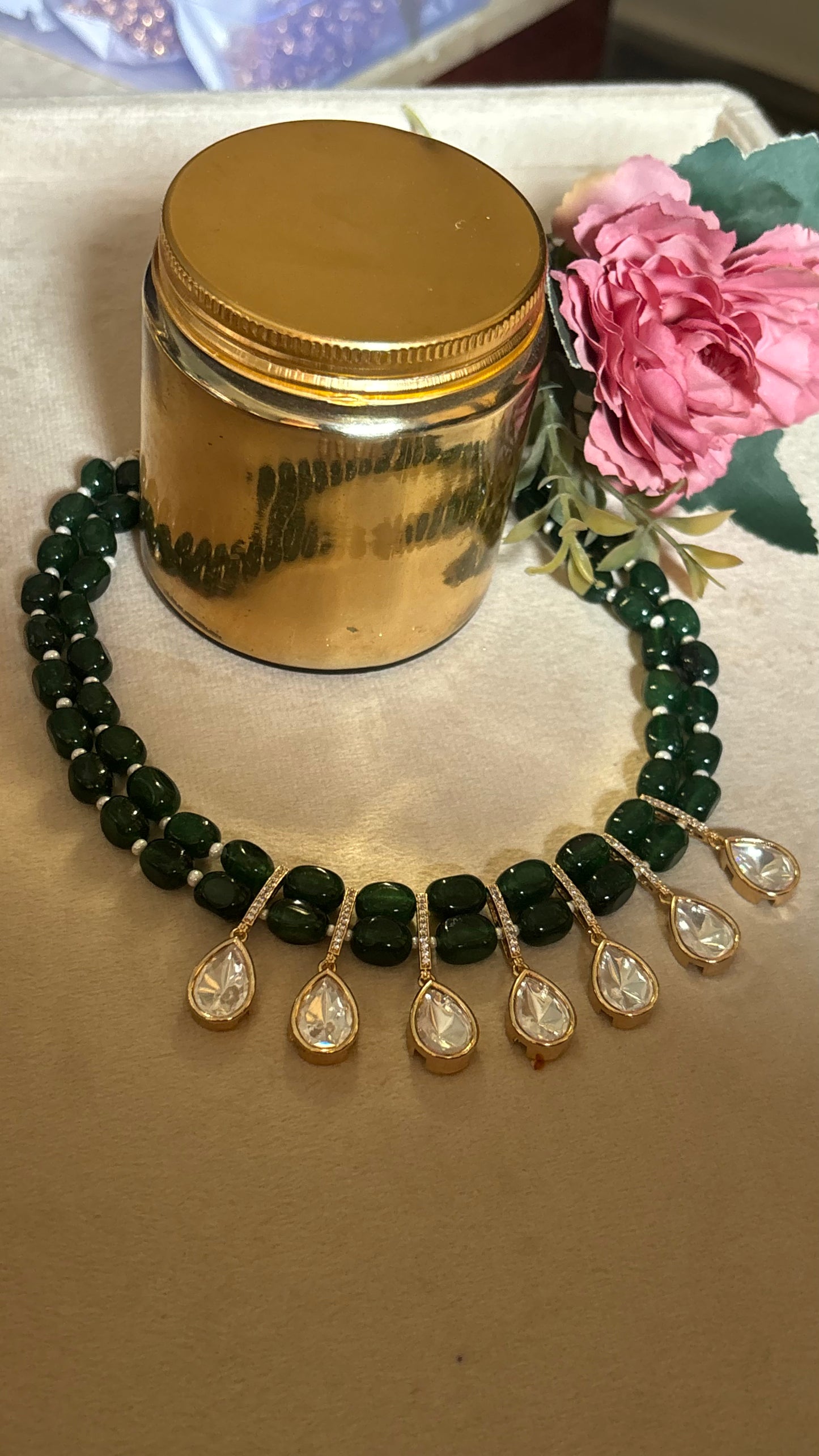 Emerald Moissanite string with earrings