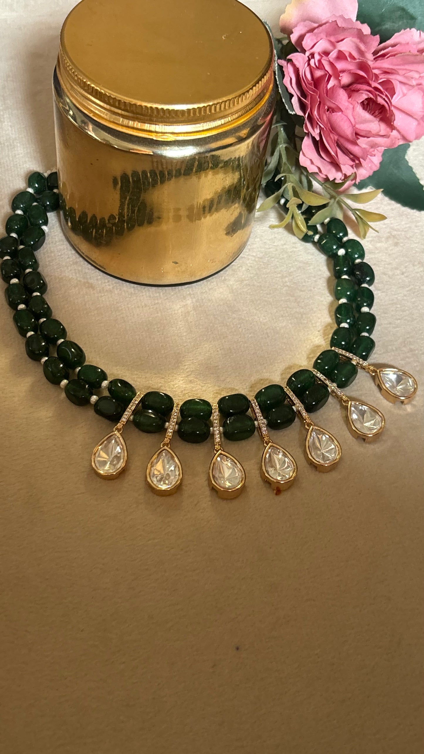 Emerald Moissanite string with earrings