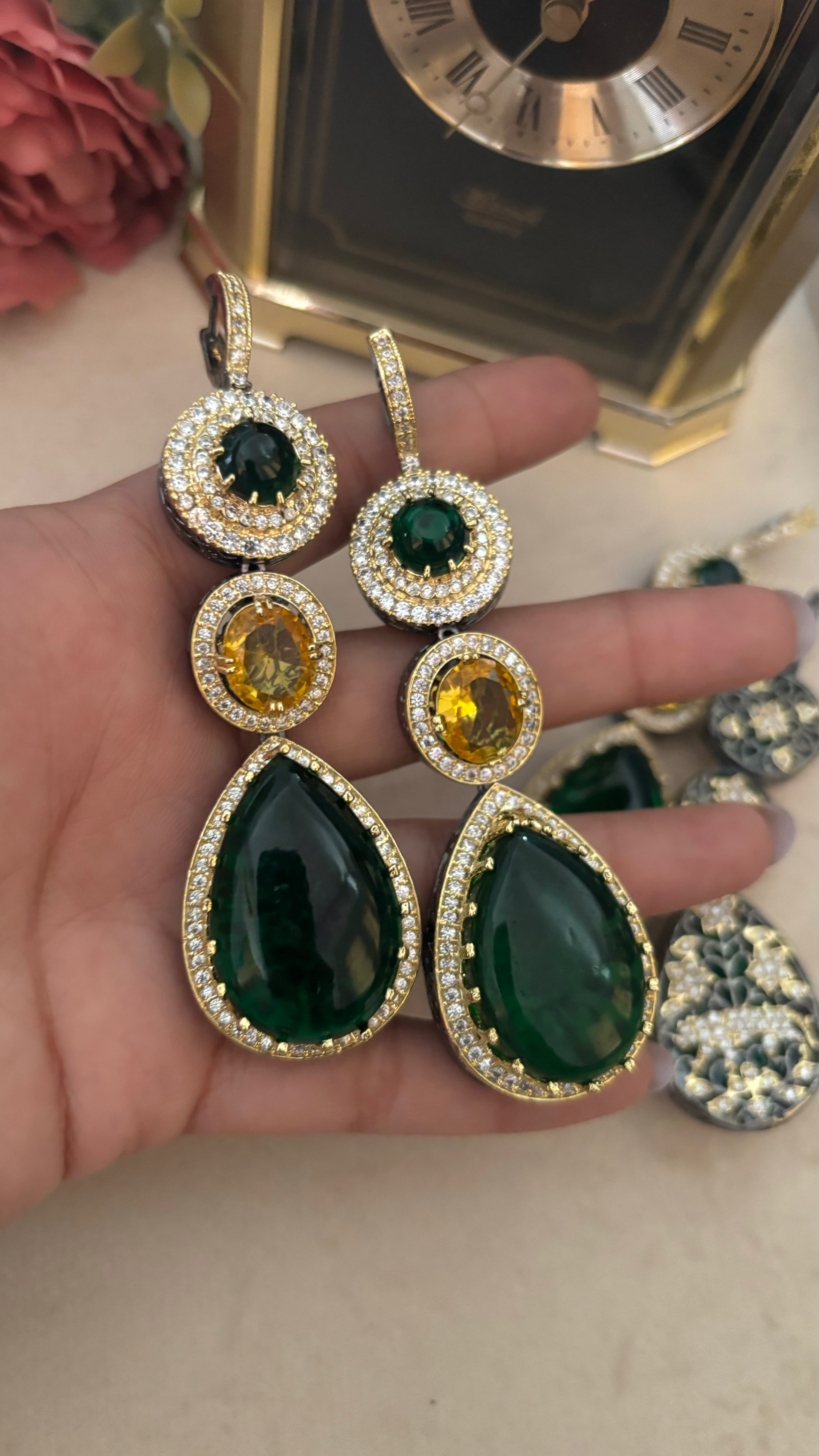 Sabyasachi Emerald topaz danglers