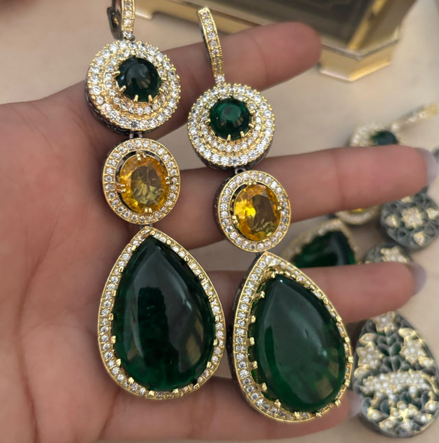 Sabyasachi Emerald topaz danglers