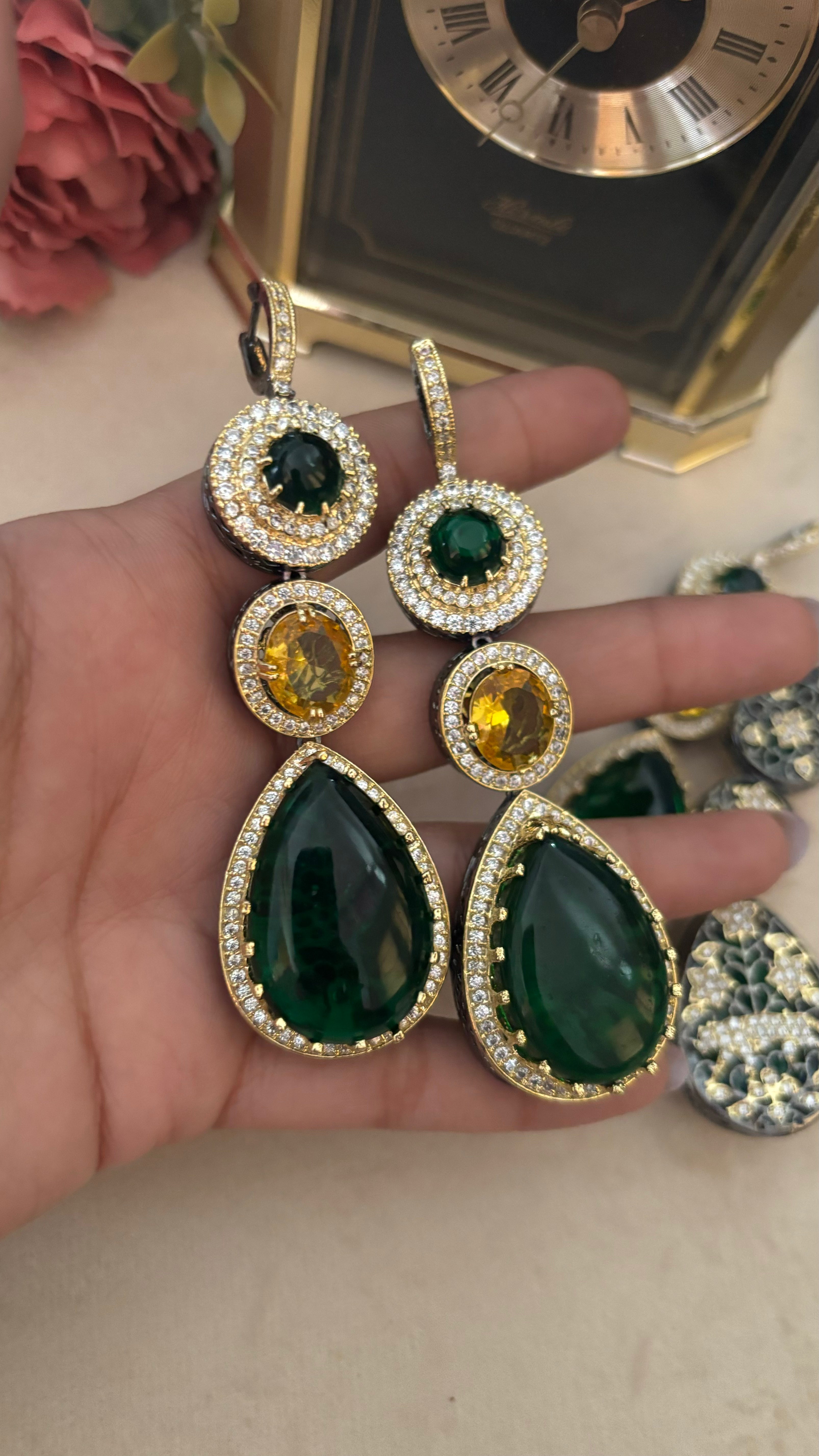 Sabyasachi Emerald topaz danglers