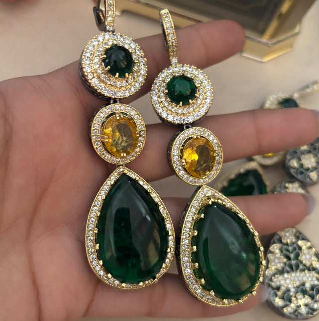 Sabyasachi Emerald topaz danglers