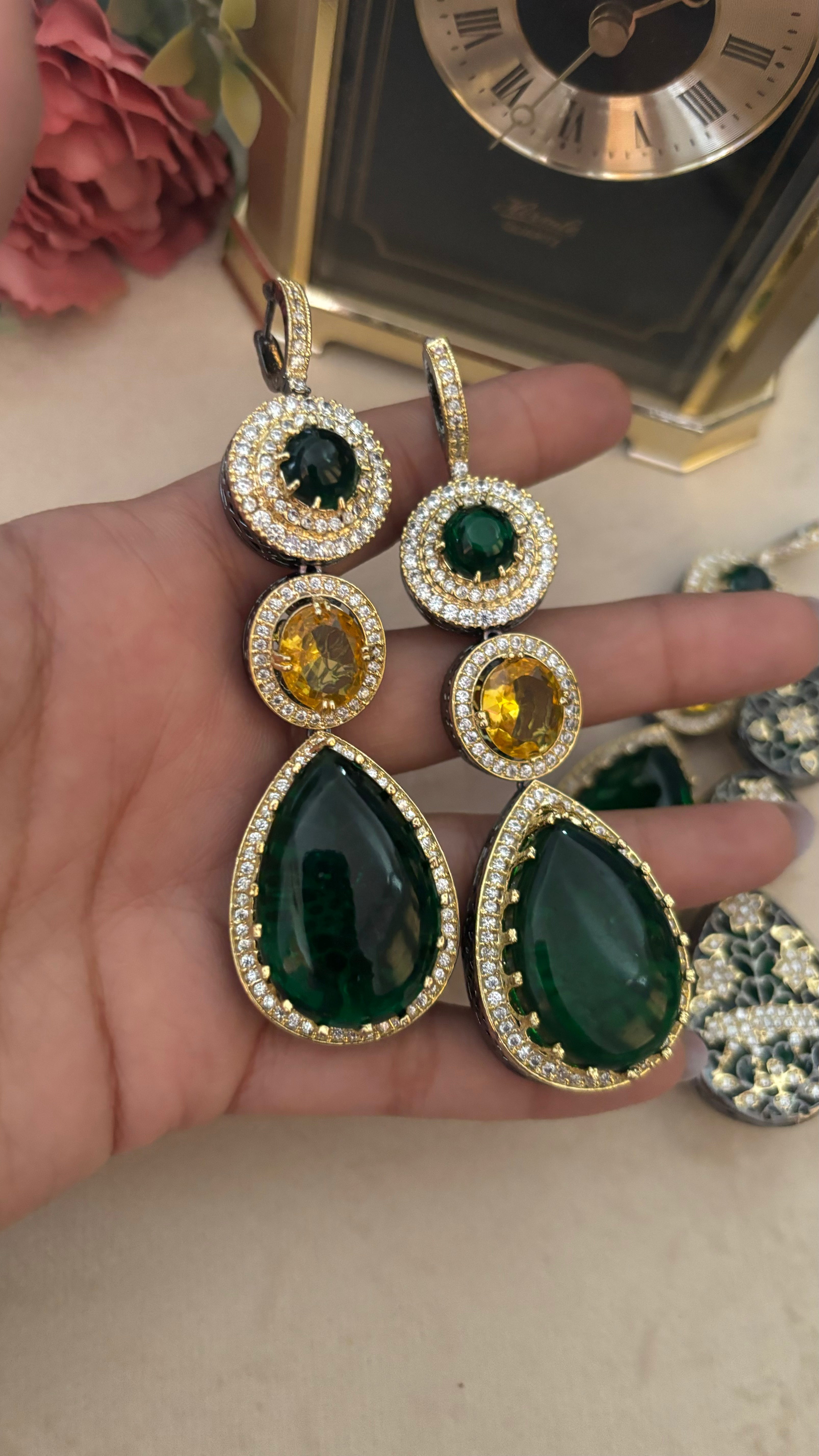 Sabyasachi Emerald topaz danglers