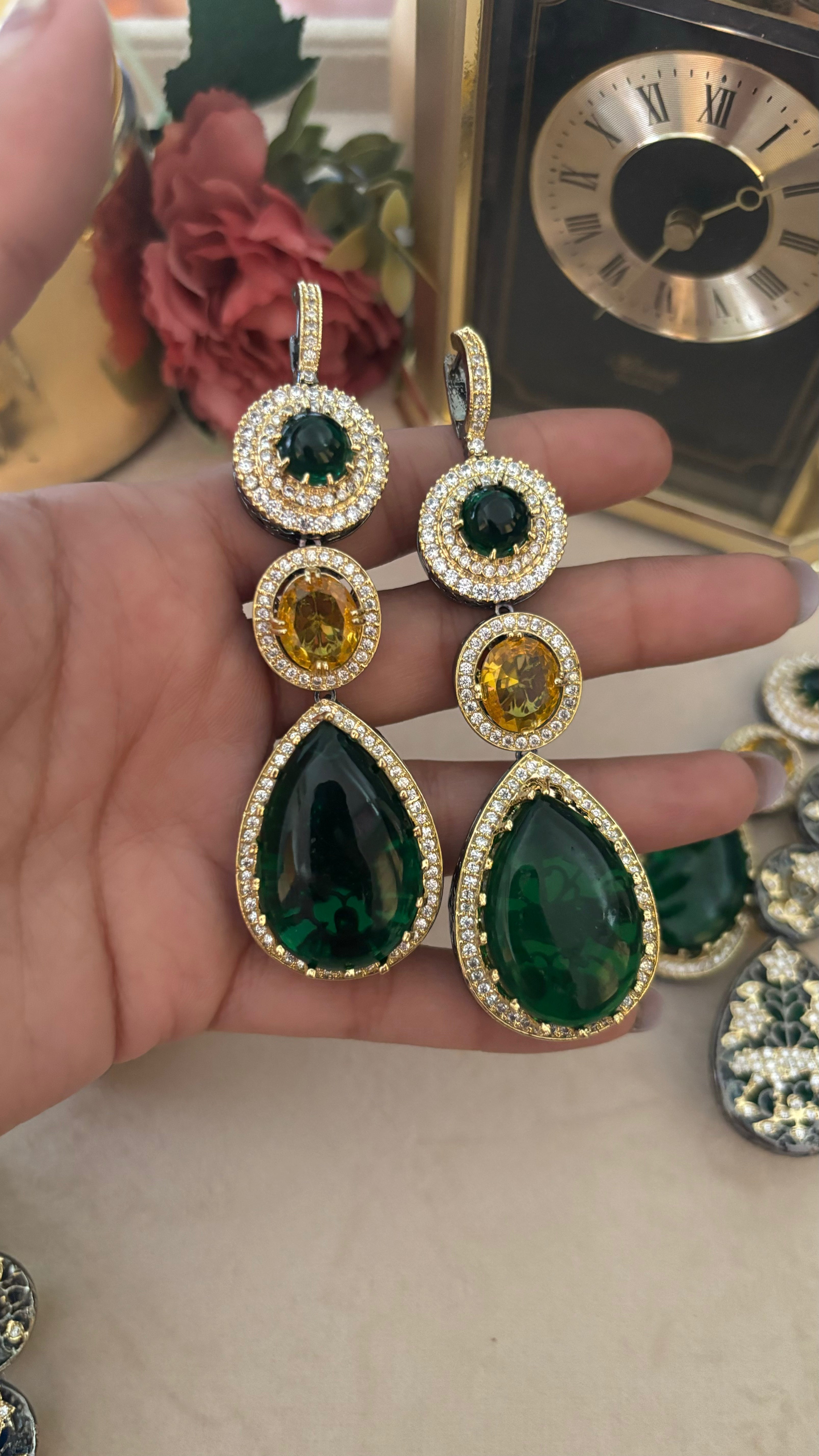 Sabyasachi Emerald topaz danglers