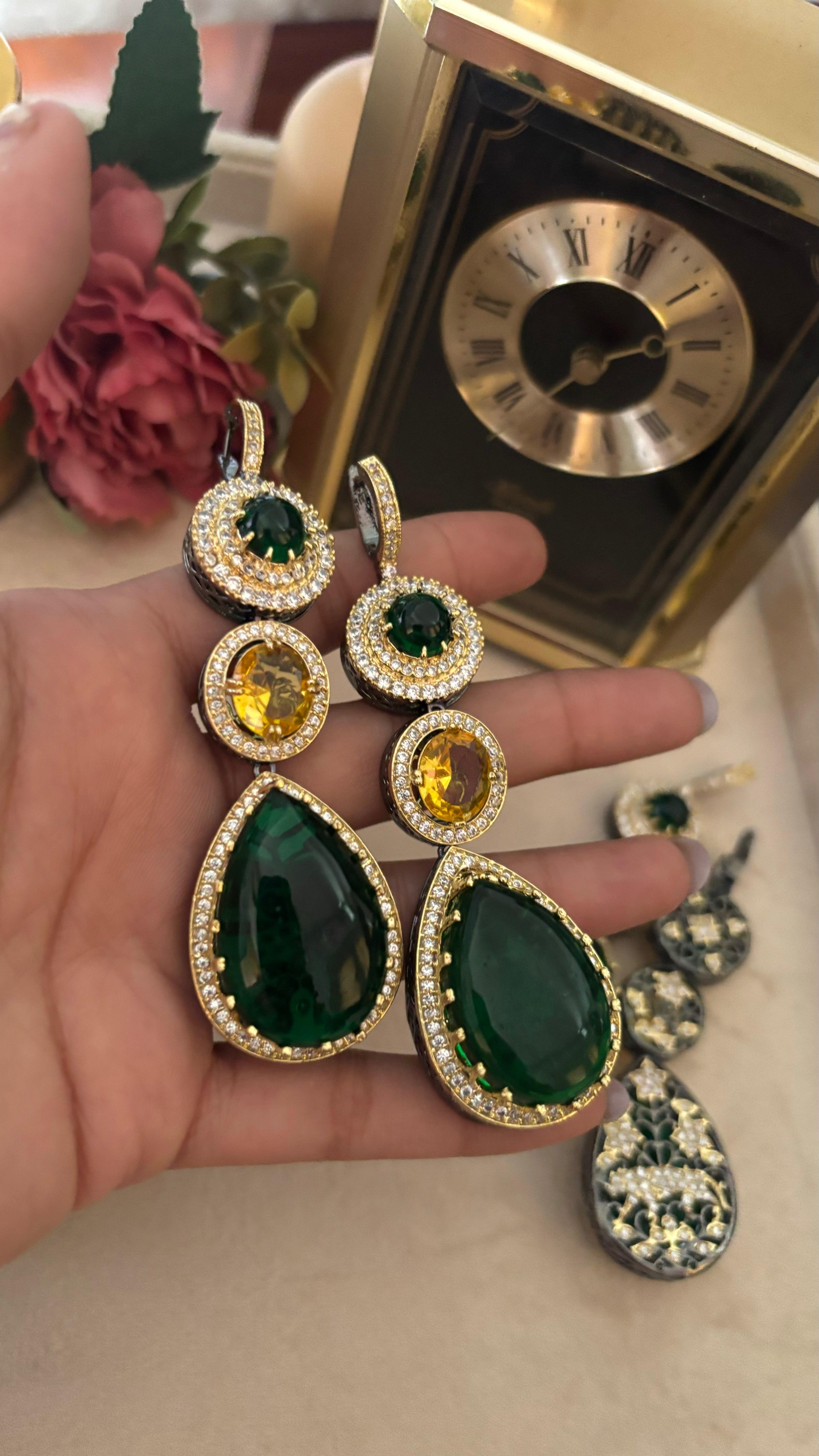 Sabyasachi Emerald topaz danglers