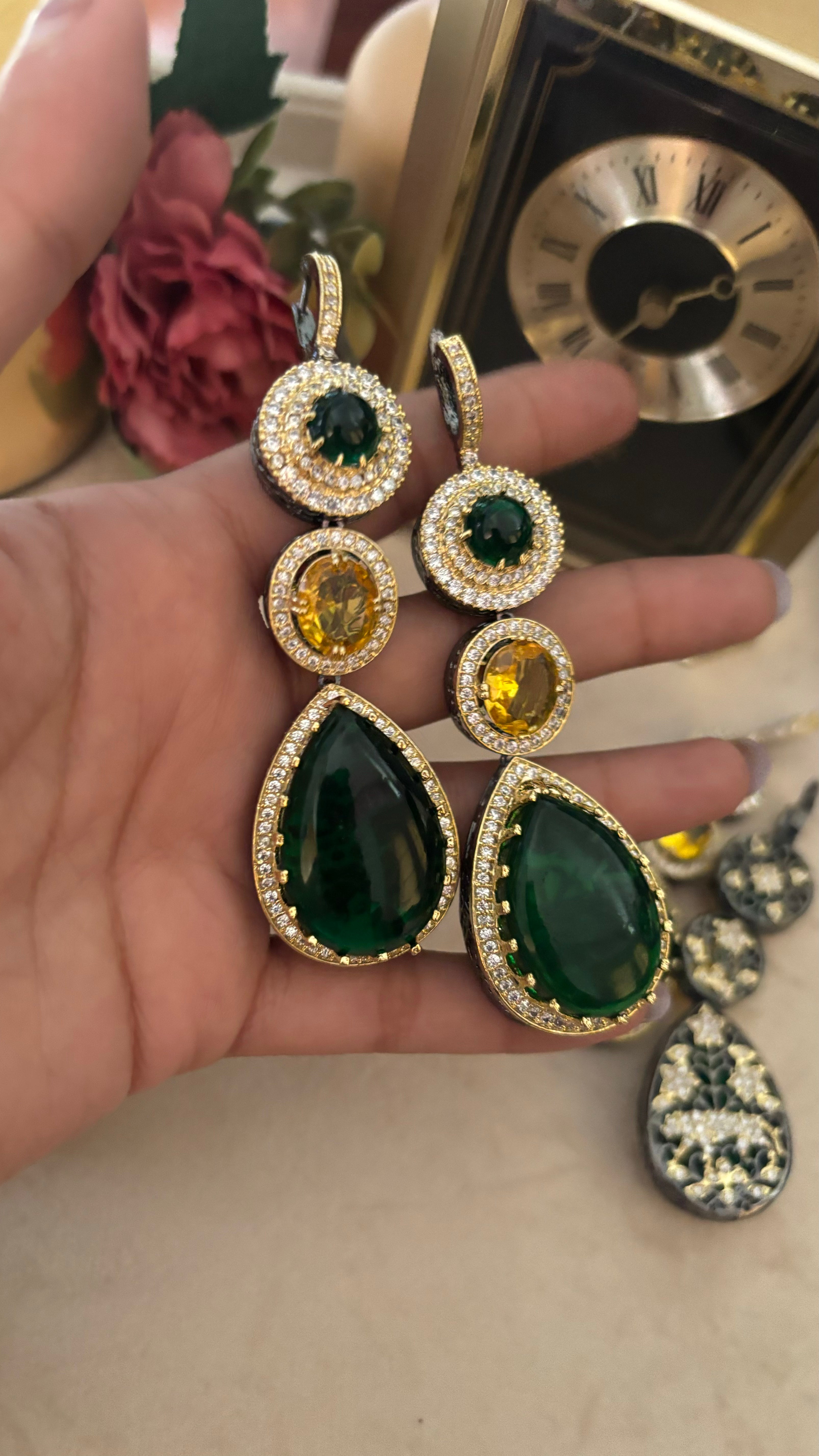 Sabyasachi Emerald topaz danglers