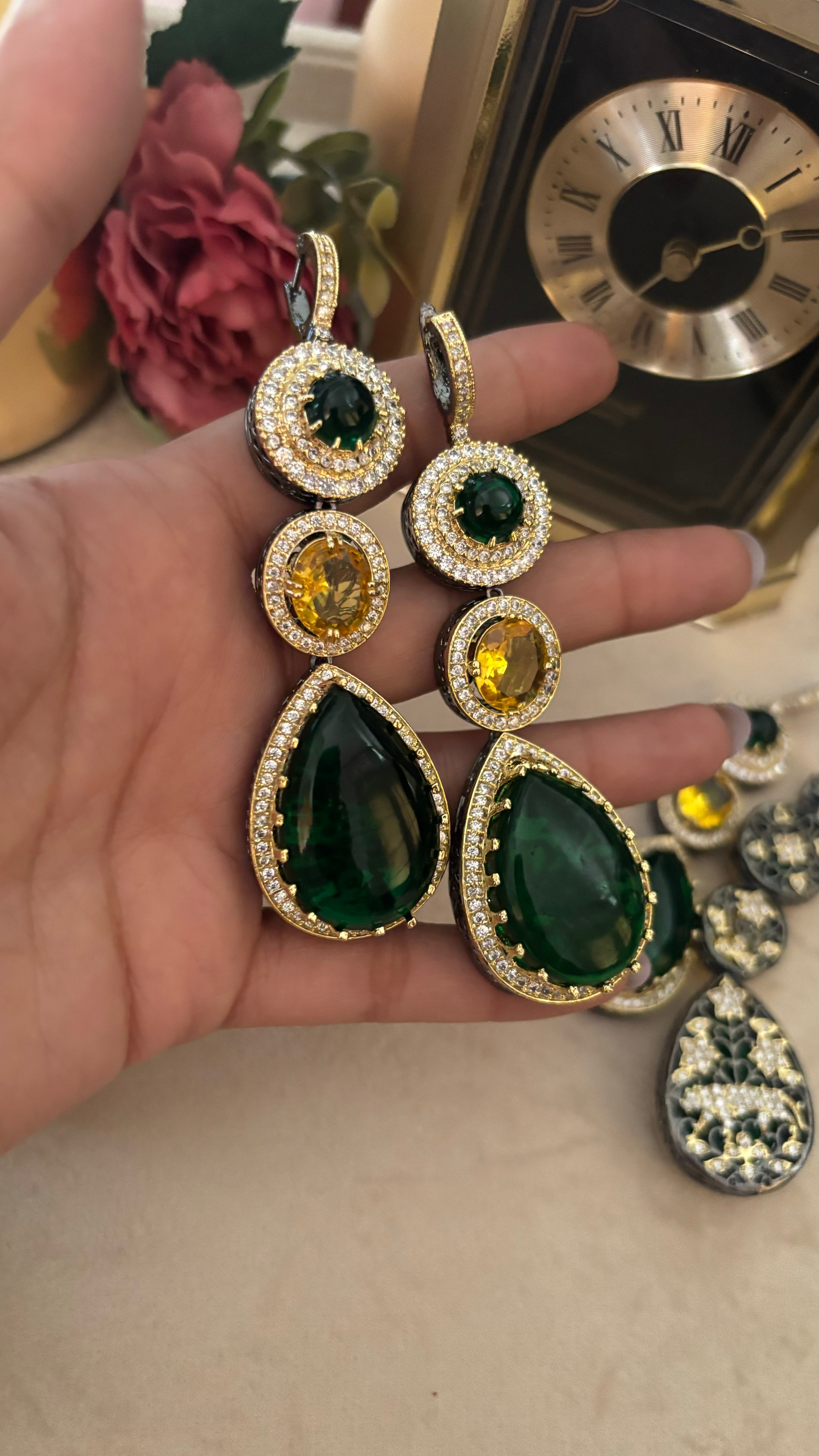 Sabyasachi Emerald topaz danglers