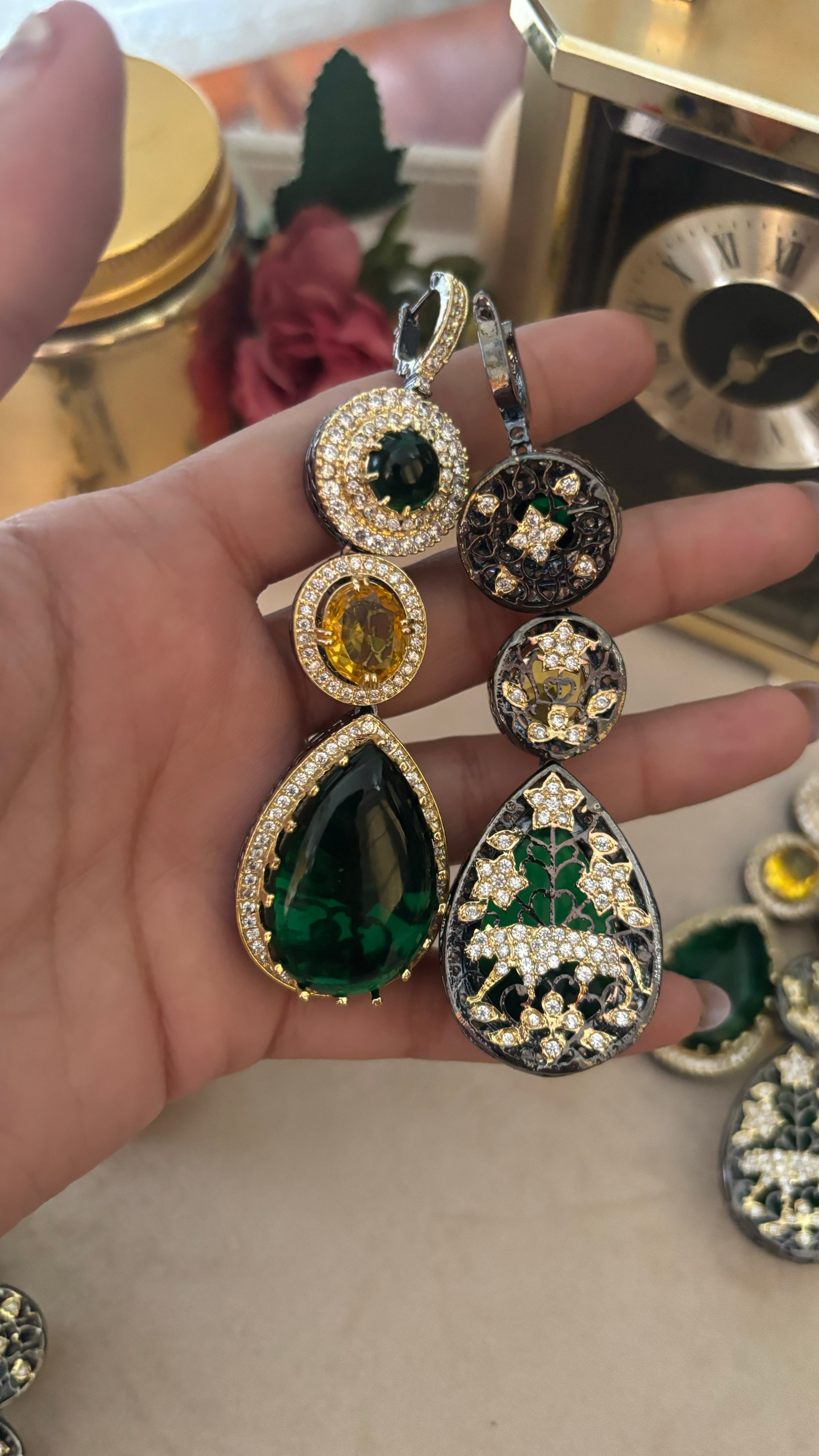 Sabyasachi Emerald topaz danglers