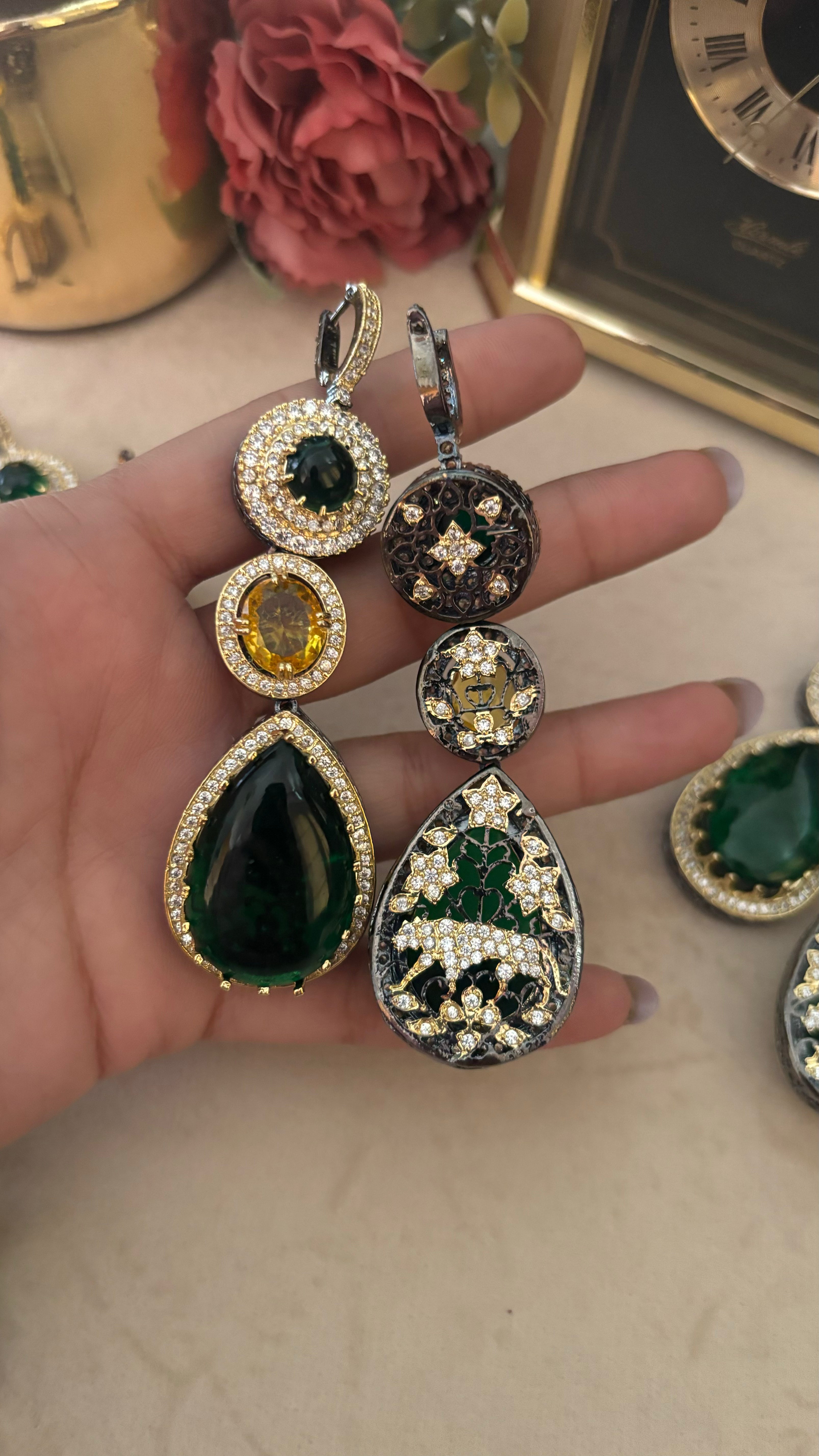 Sabyasachi Emerald topaz danglers