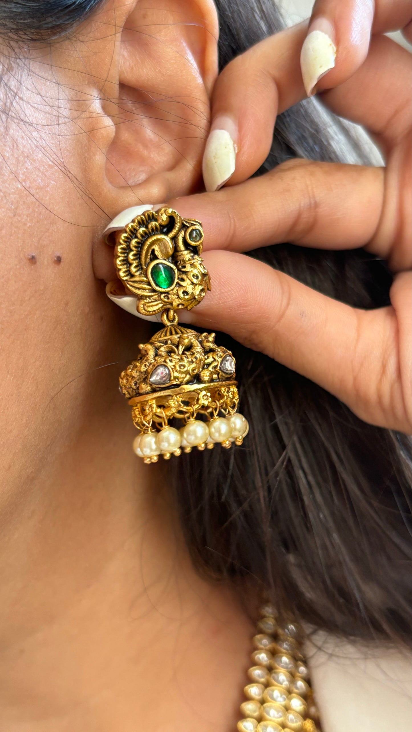 Emerald black meenakari Peacock polki collar necklace set
