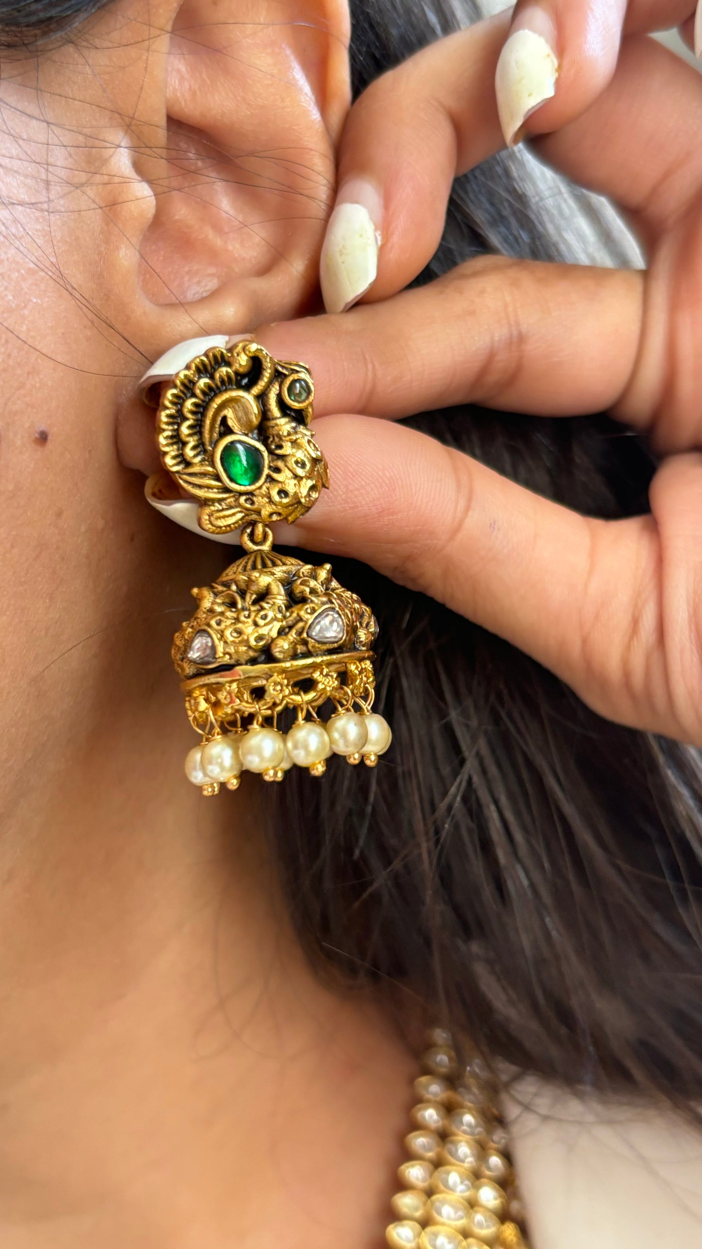 Emerald black meenakari Peacock polki collar necklace set