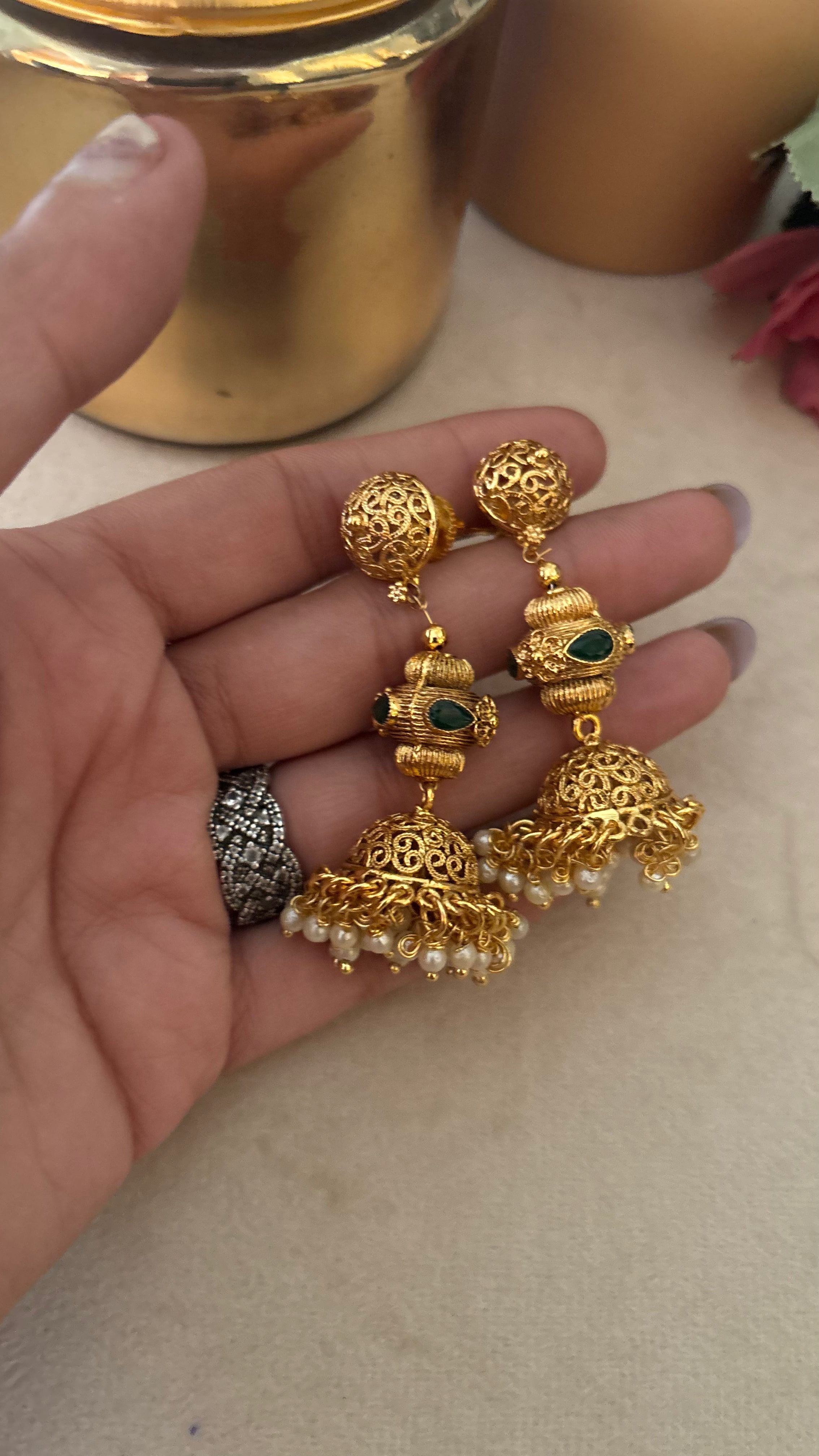 Rajwada ruby and emerald string with earrings