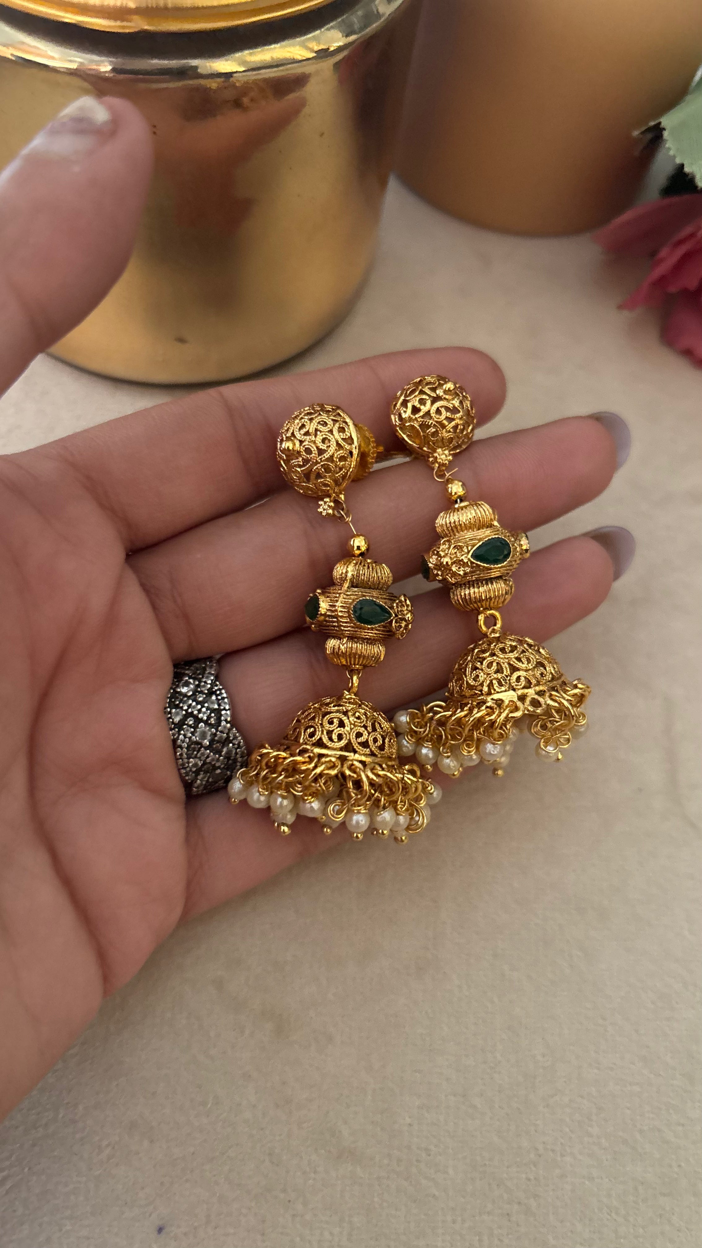 Rajwada ruby and emerald string with earrings