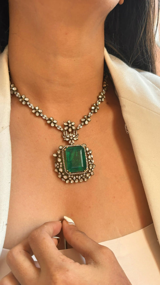 Emerald doublet moissanite victorian collar necklace set