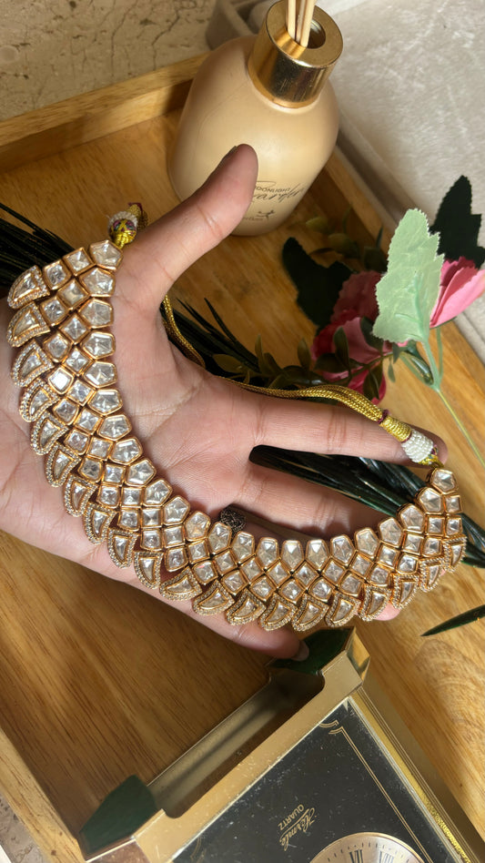 Moissanite gold polki collar necklace