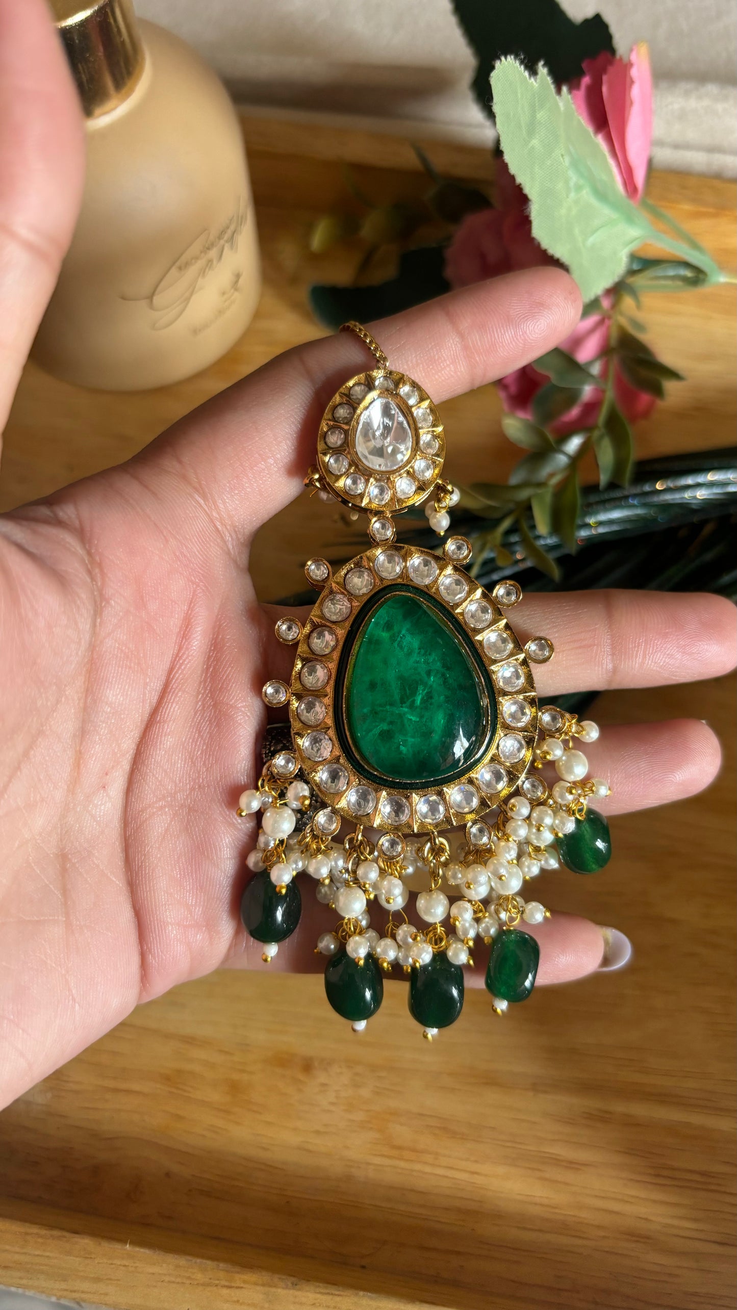 Emerald doublet polki victorian maangtika