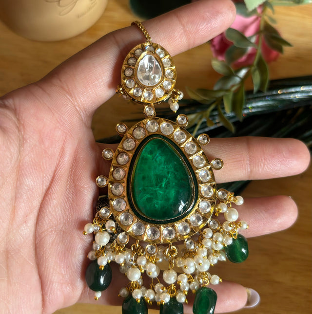 Emerald doublet polki victorian maangtika