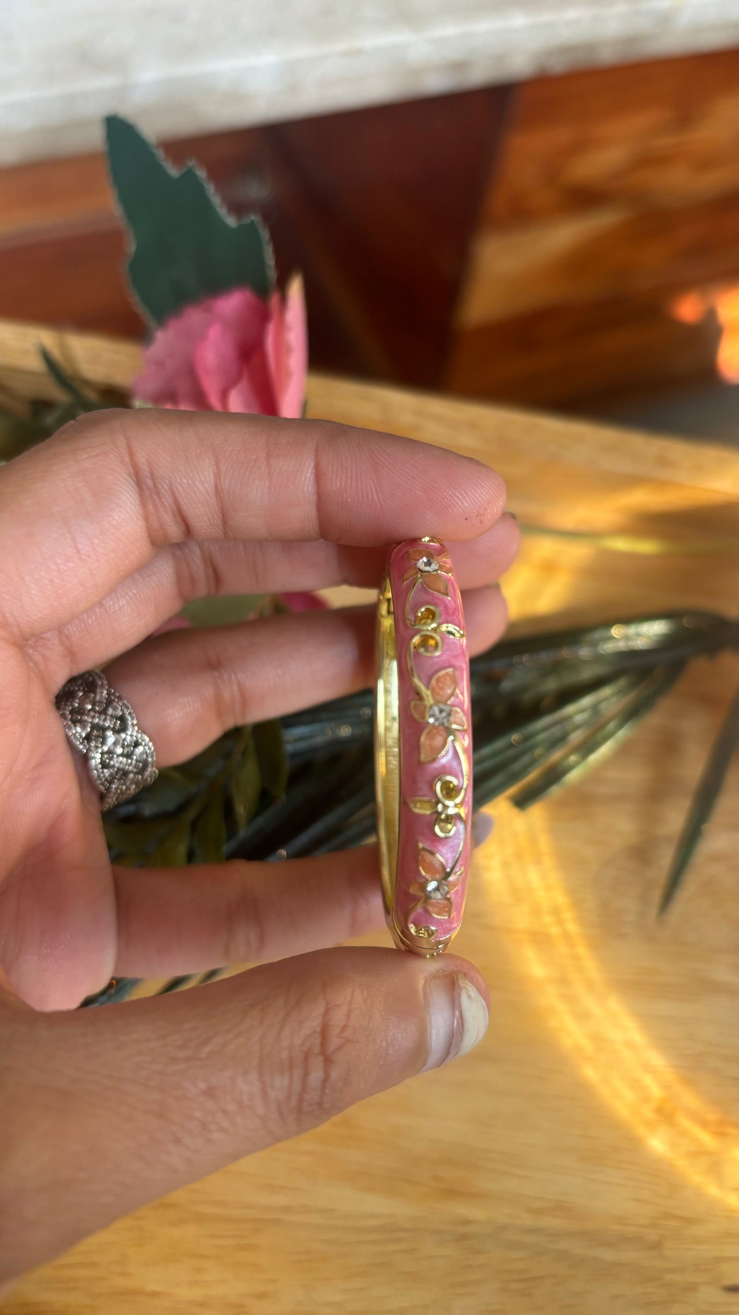 Kids hand painted bracelet in pink