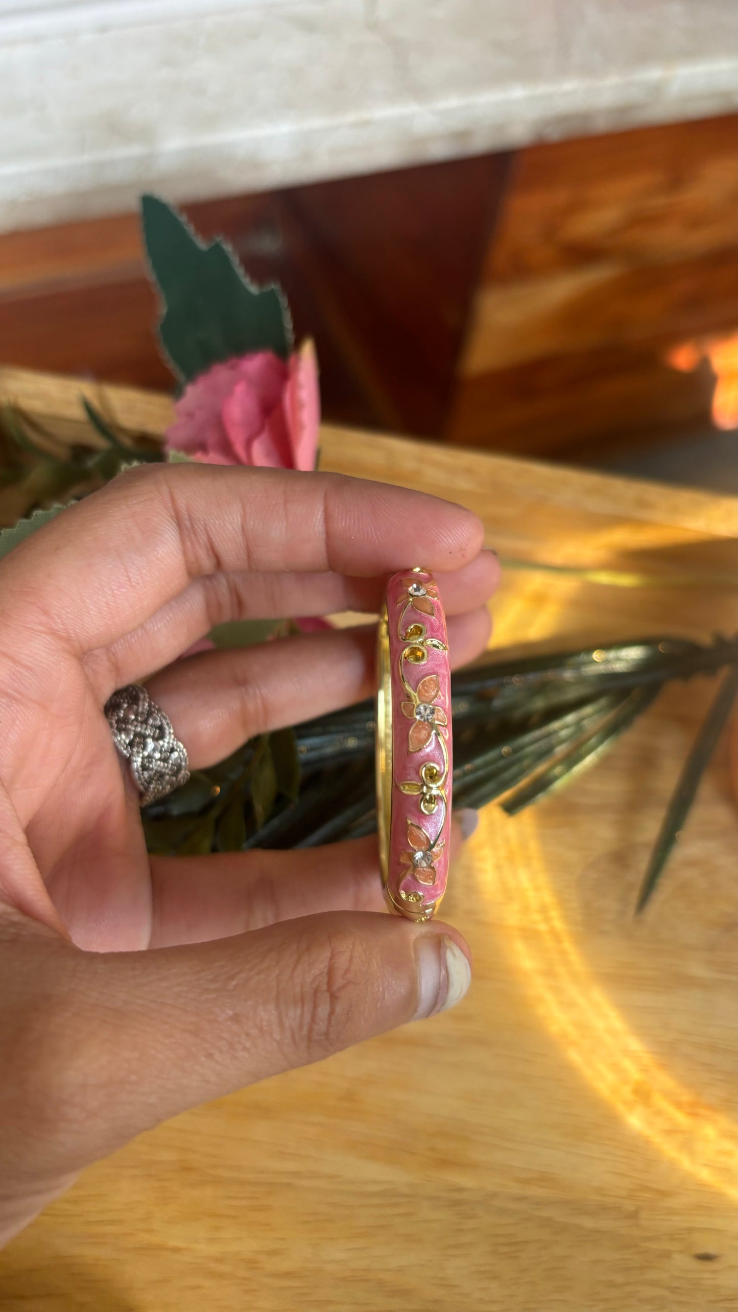 Kids hand painted bracelet in pink