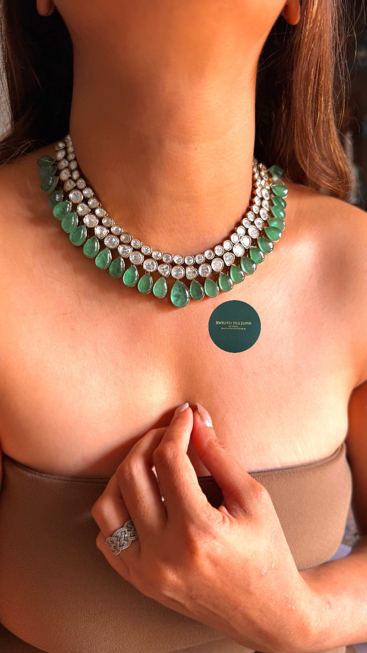 Mint doublet moissanite polki Victorian collar set