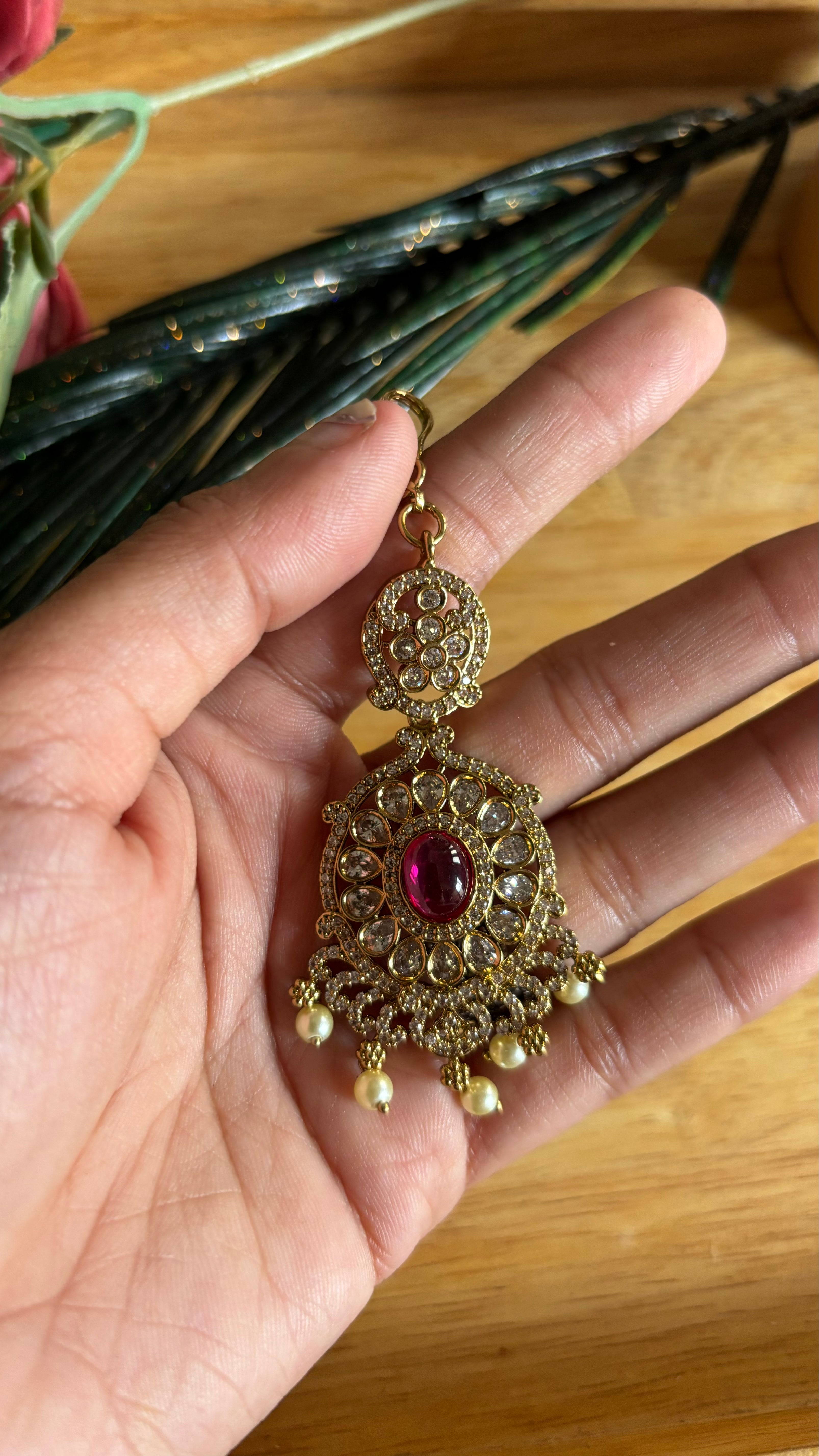 Ruby victorian maangtika