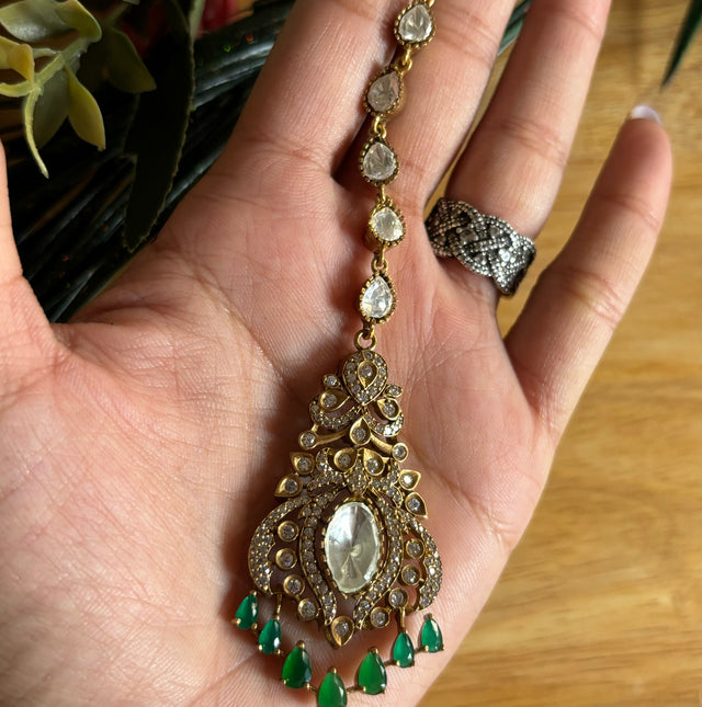 Emerald diamond victorian maangtika