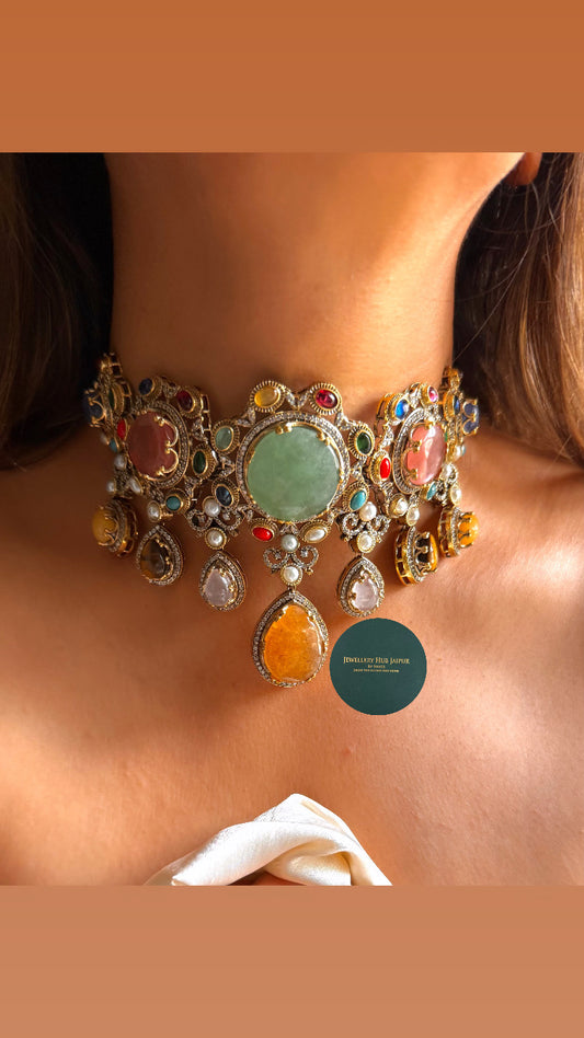 Sabyasachi inspired Navratna doublets designer choker set
