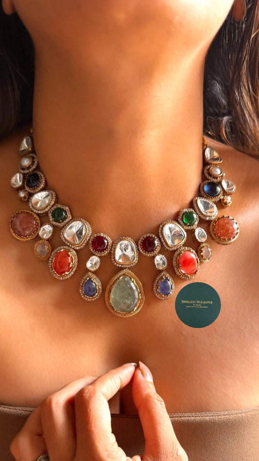 Arpita Panchratna doublet moissanite polki collar set