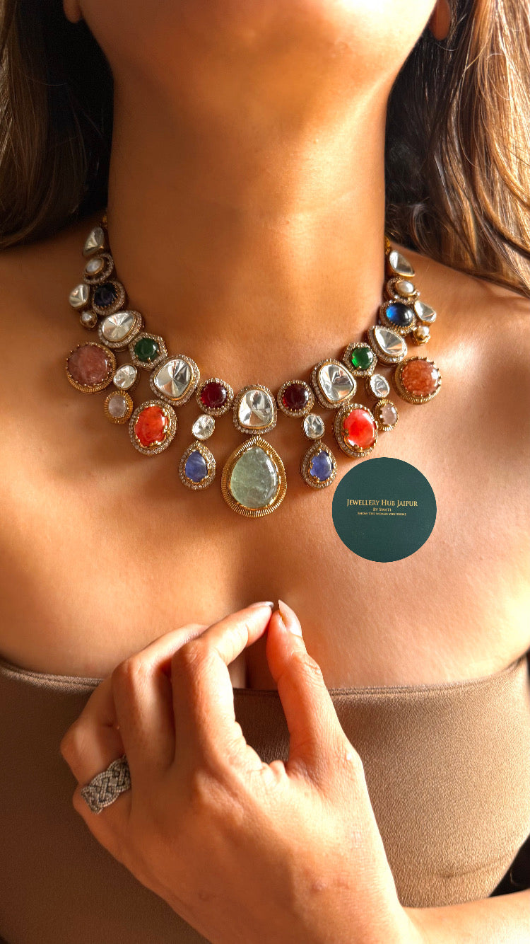 Arpita Panchratna doublet moissanite polki collar set