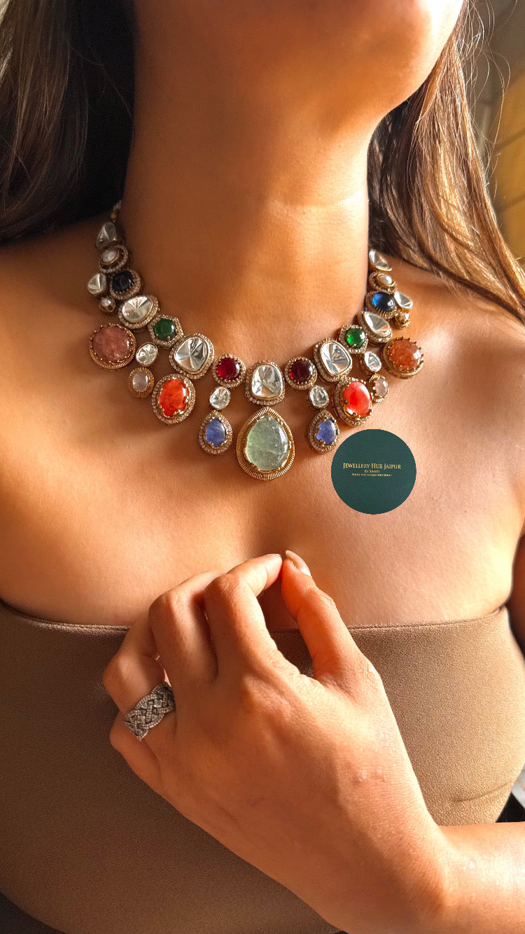 Arpita Panchratna doublet moissanite polki collar set