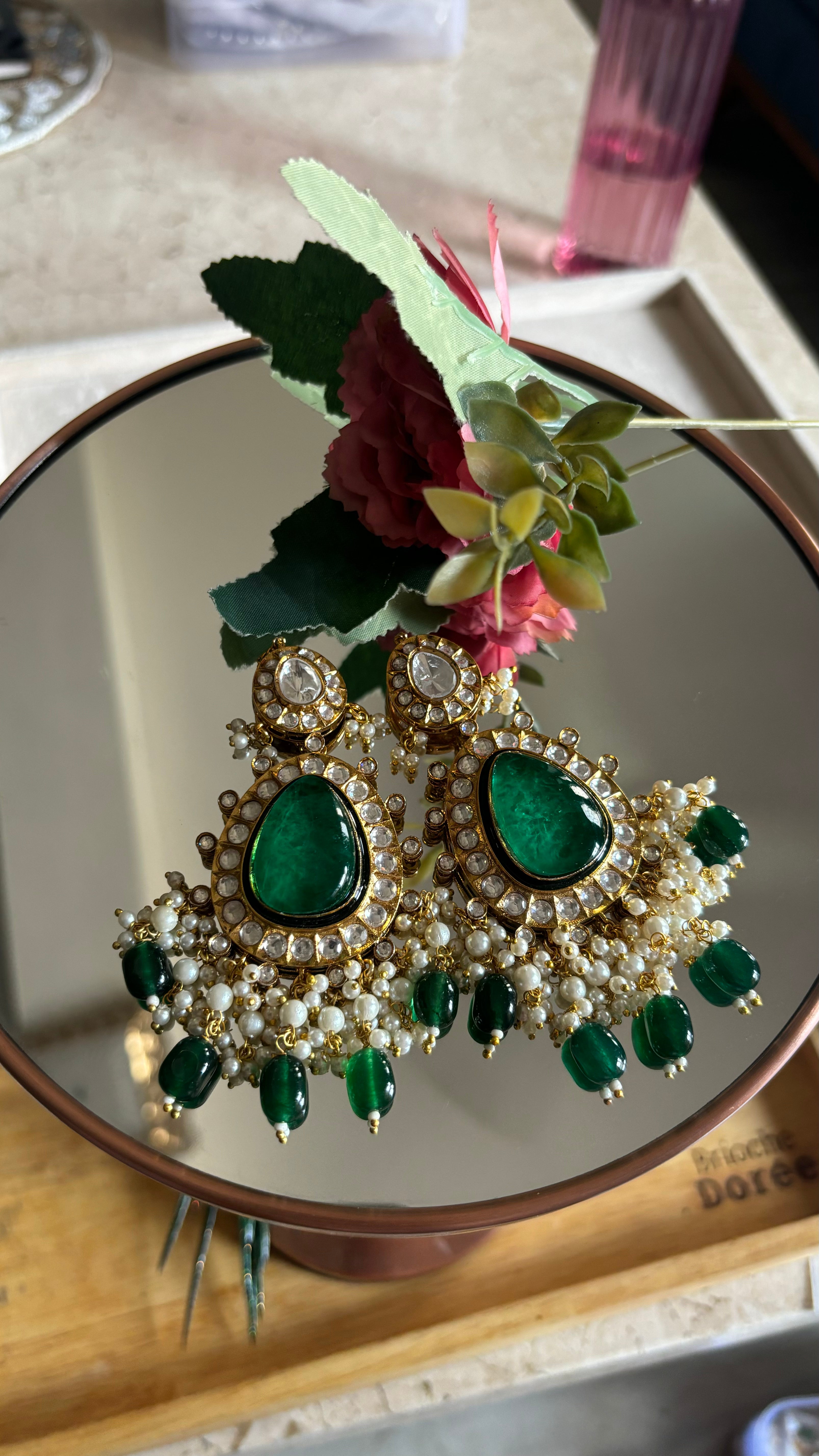 Emerald earrings and maangtika set