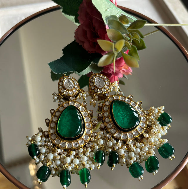 Emerald earrings and maangtika set