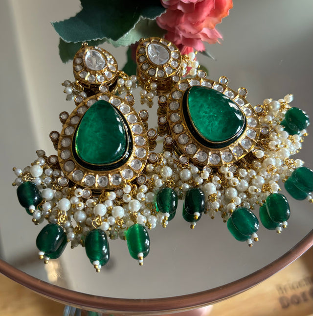 Emerald earrings and maangtika set