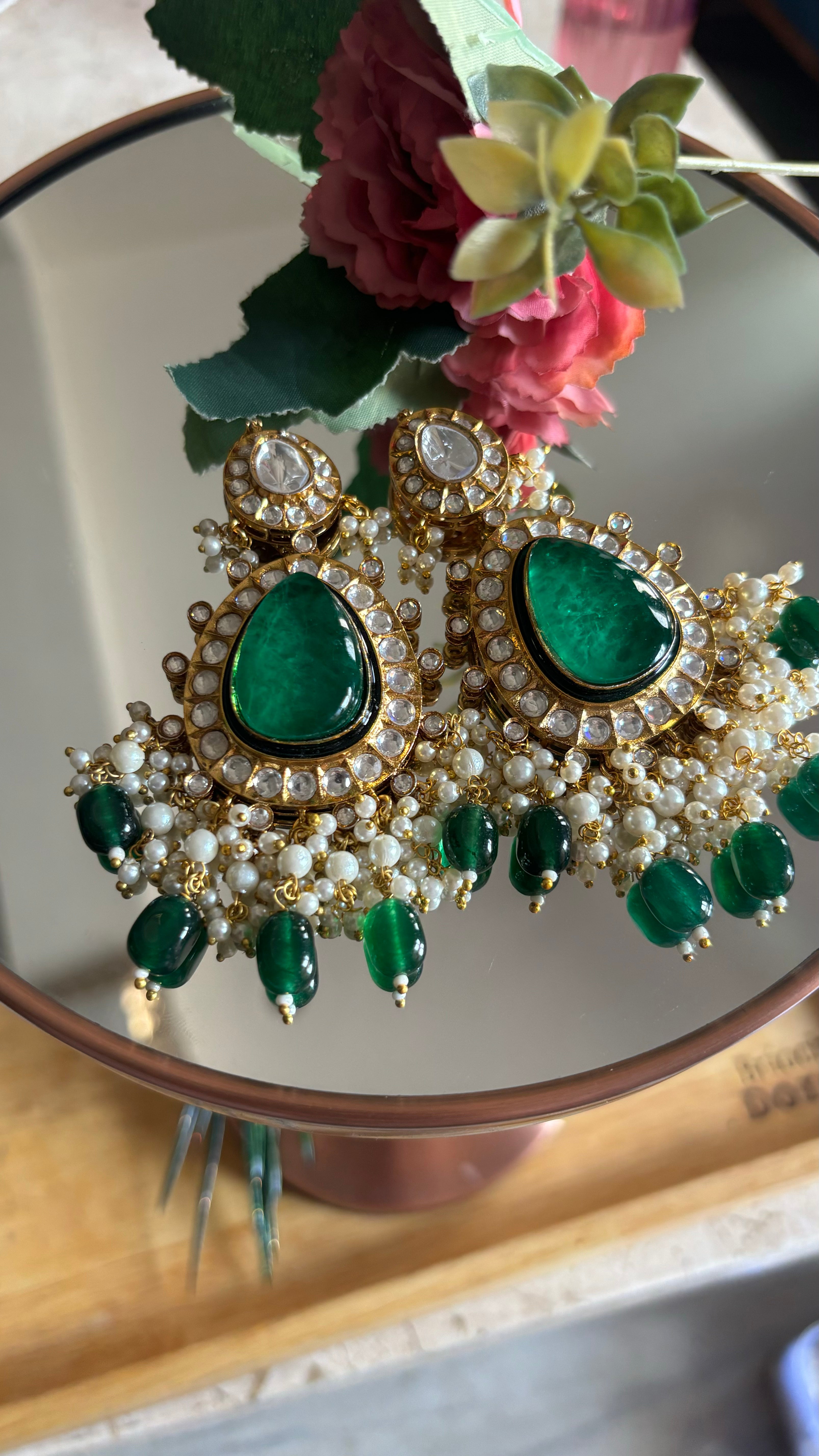 Emerald earrings and maangtika set