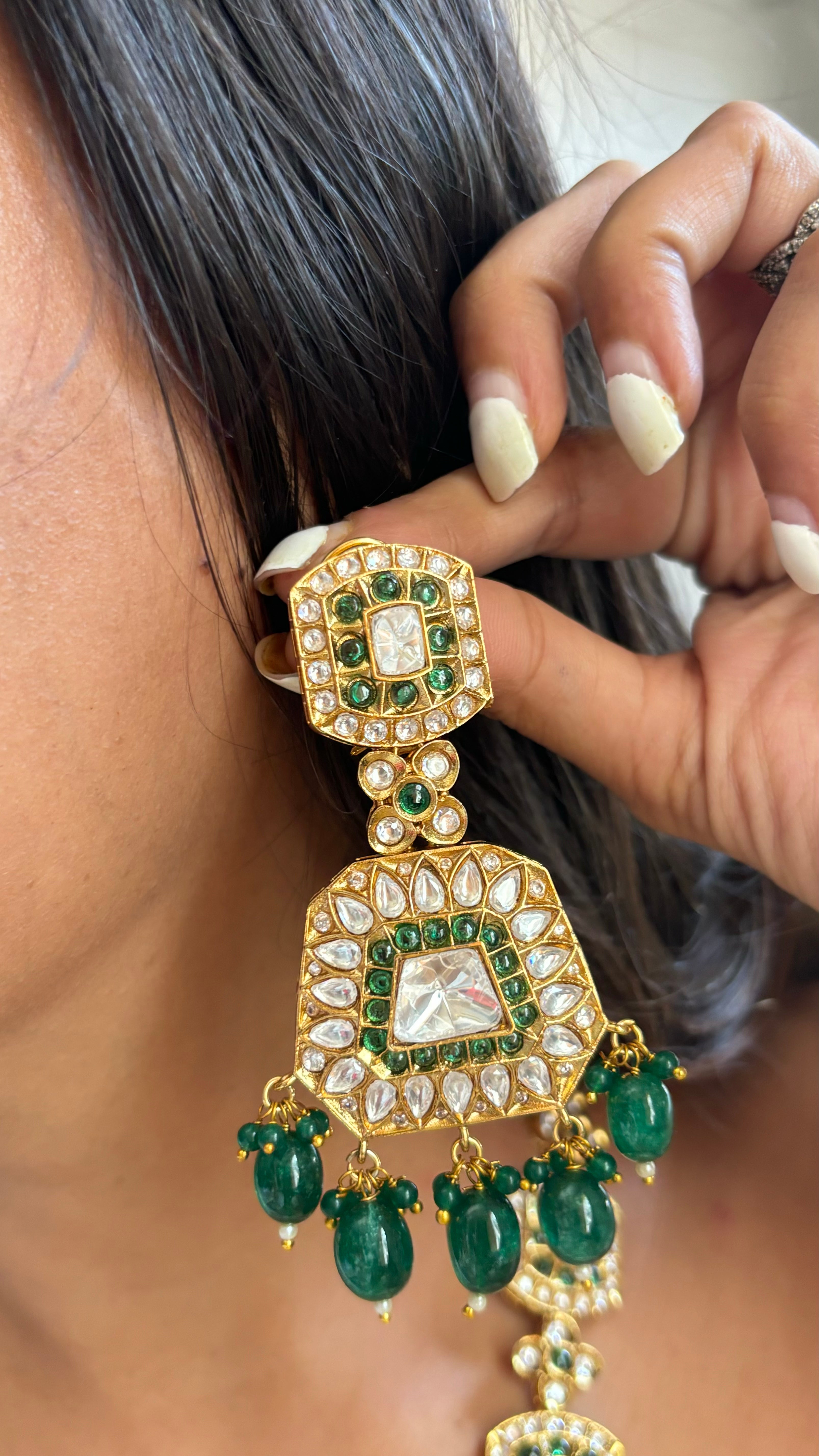 Meenakari polki emerald rani haar