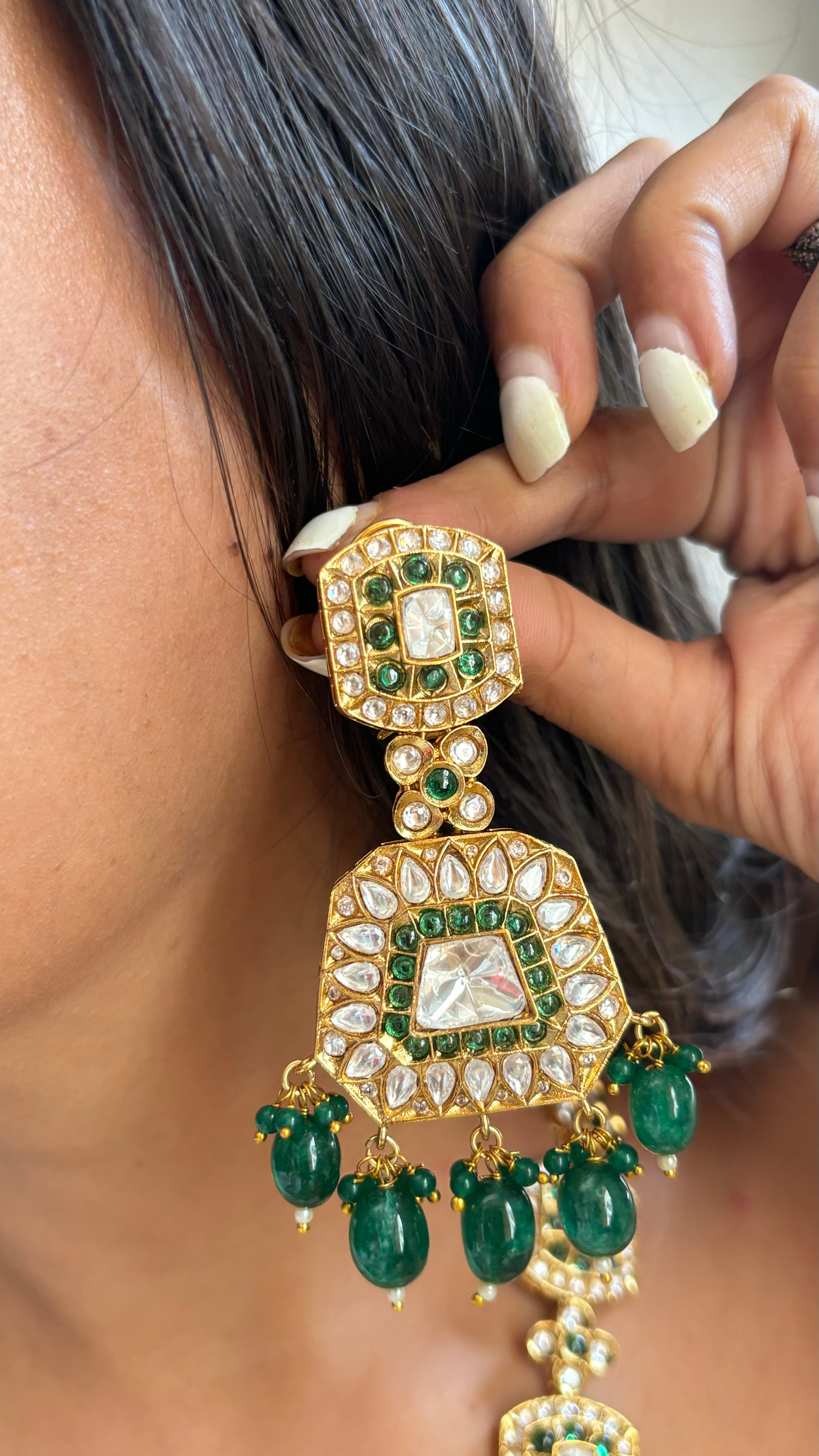 Meenakari polki emerald rani haar