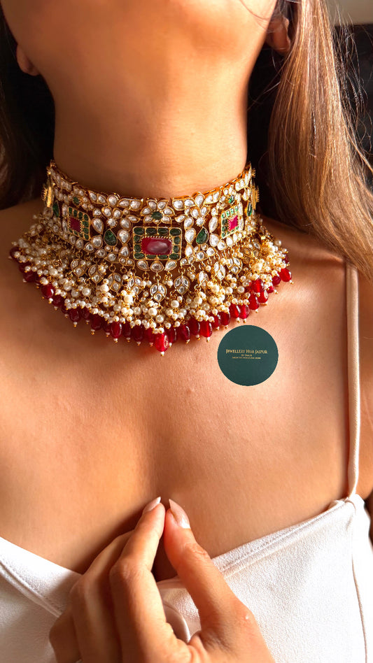 Ridhima ruby doublet & emerald Moissanite floral choker