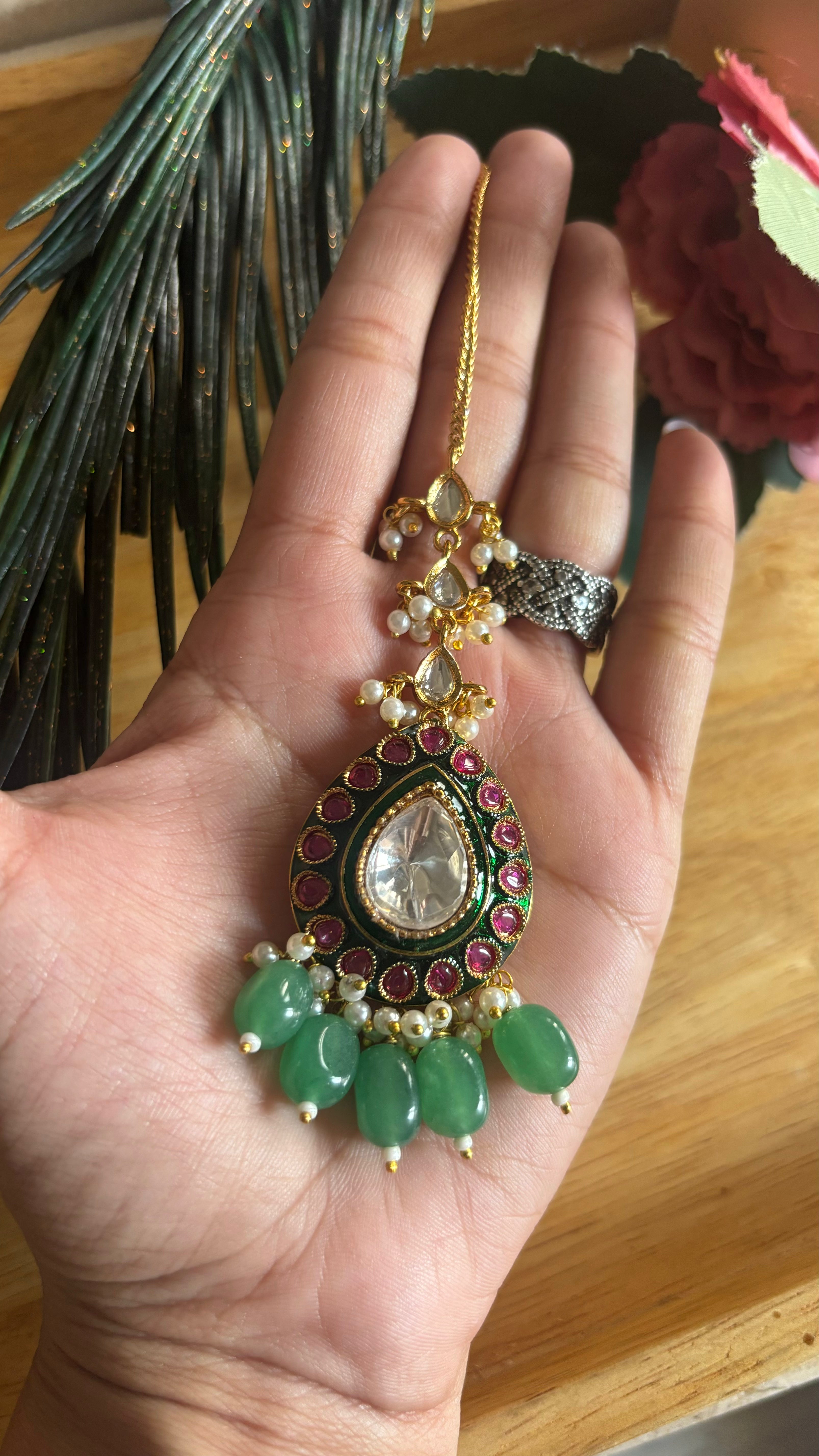 Ruby emerald meenakari maangtika