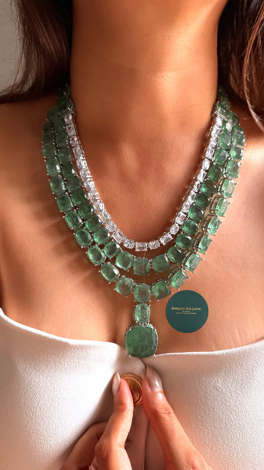 Seren sage green doublet layer designer diamond set