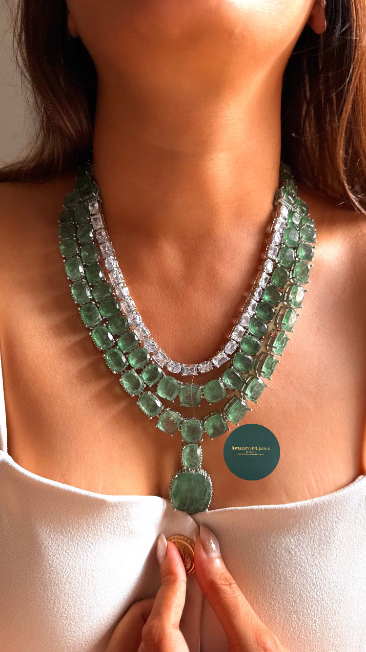 Seren sage green doublet layer designer diamond set