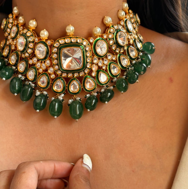 Emerald uncut polki meenakari choker