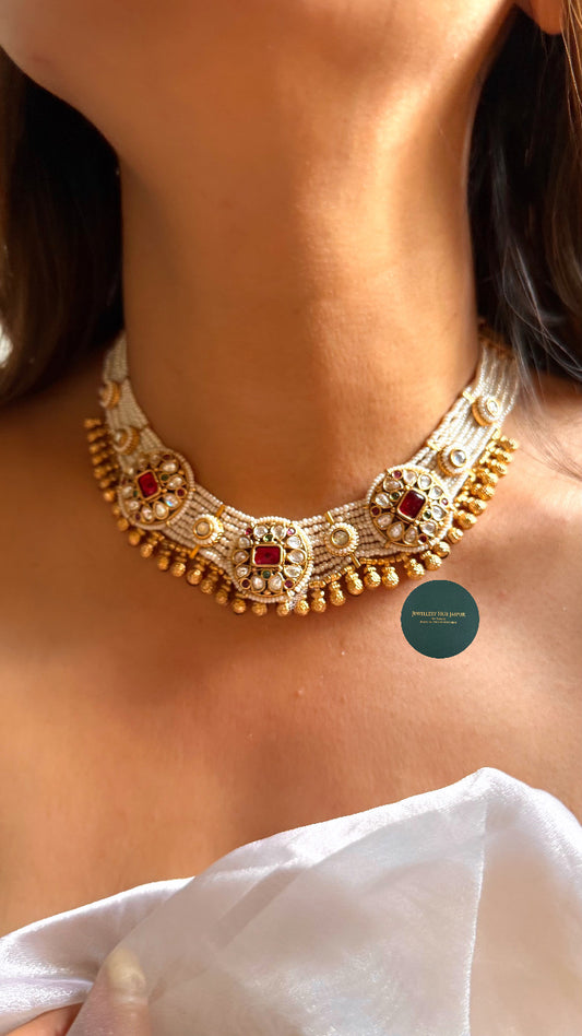 Rani pink & moissanite rajwada collar set