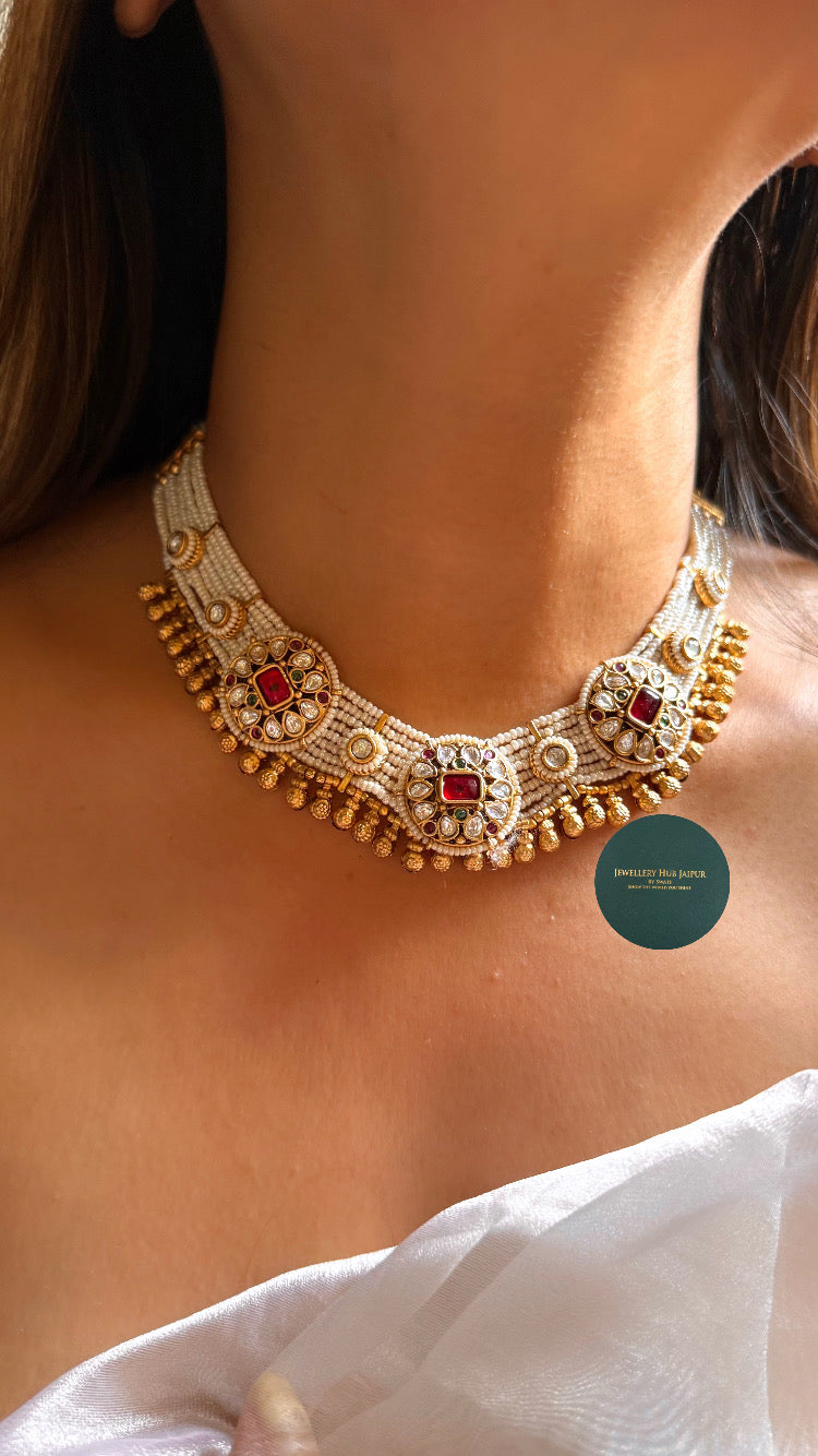 Rani pink & moissanite rajwada collar set