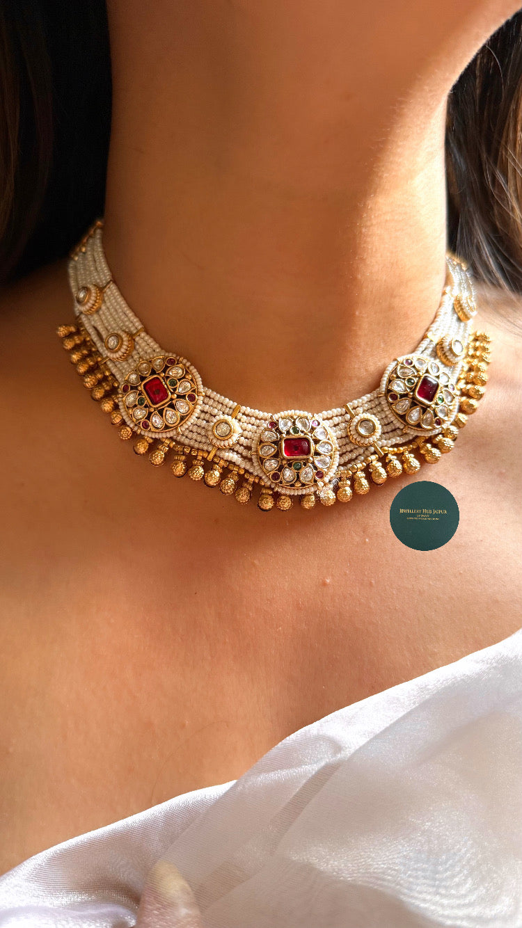Rani pink & moissanite rajwada collar set
