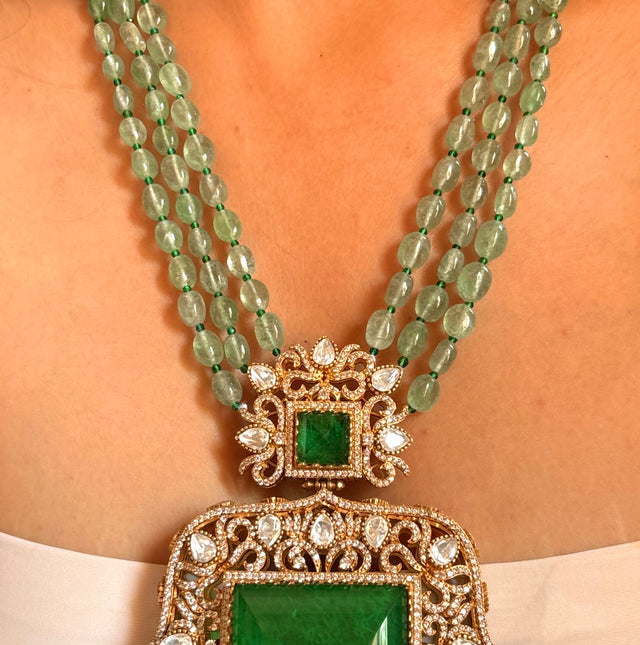 Designer Panda Gold Emerald long necklace set