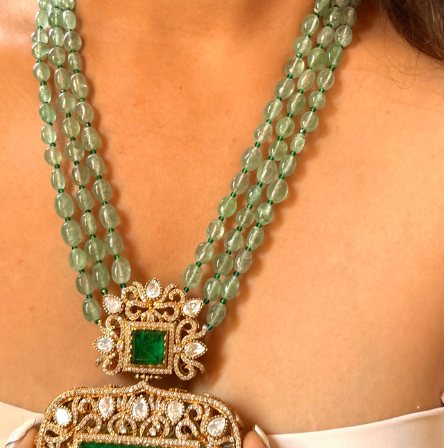 Designer Panda Gold Emerald long necklace set