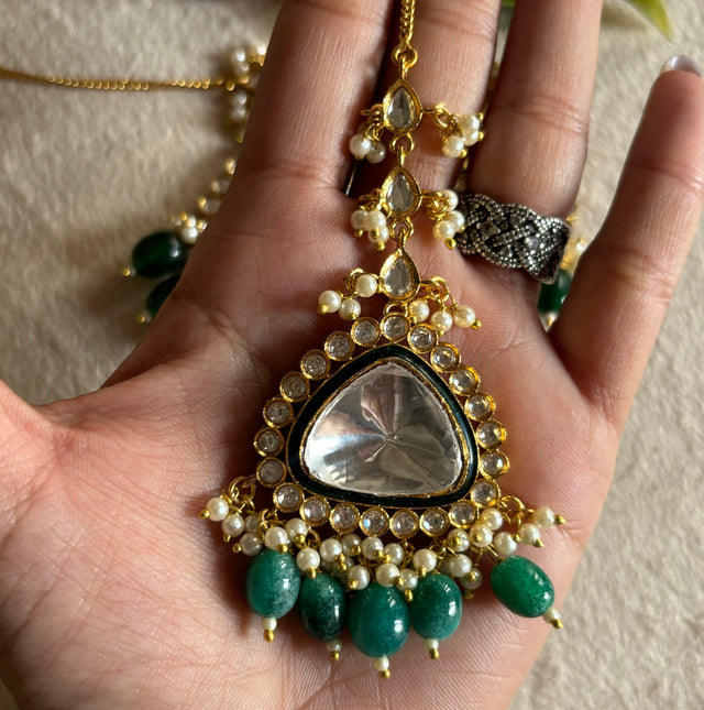 uncut meenakari Emerald maangtika