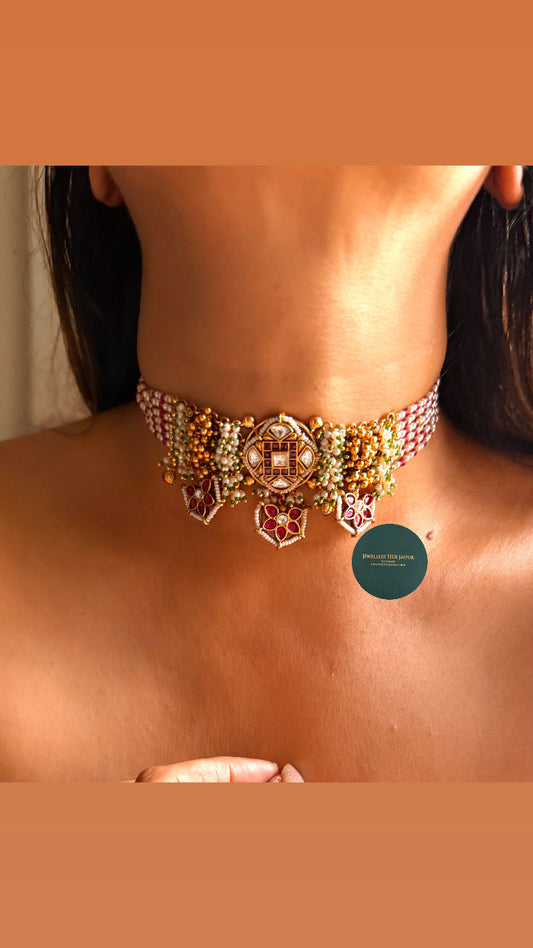 Rani pink floral rajwada choker set