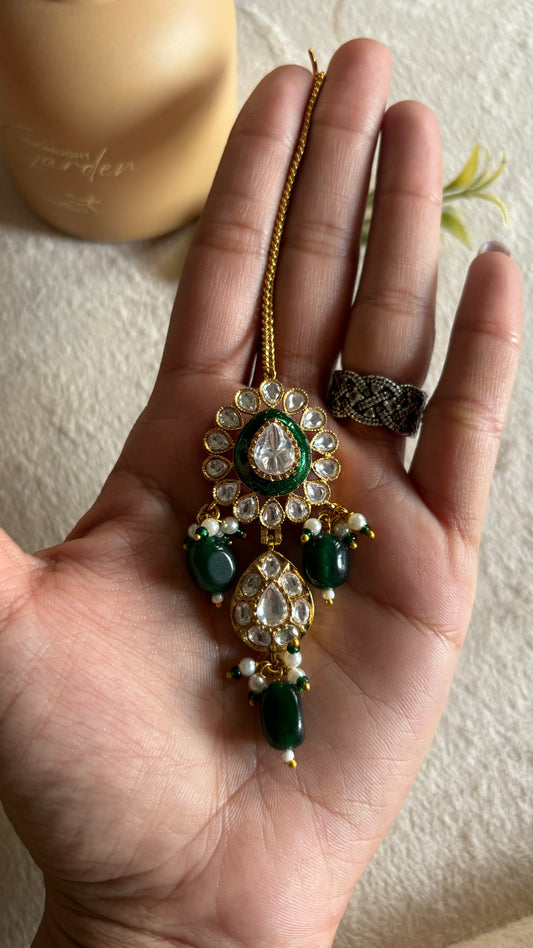 Emerald moissanite maangtika
